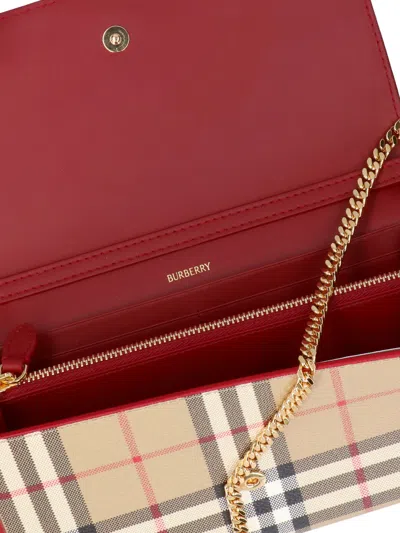 Burberry Hannah Check Coated Canvas Wallet On A Chain In Red