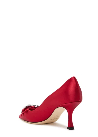 Jimmy Choo Aura 70 Crystal Bow-embellished Satin Pumps In Red