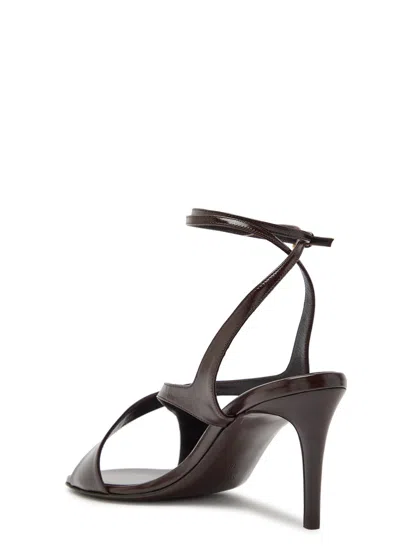 Khaite Liria Leather Crisscross Wrap Ankle-strap Sandals In Brown
