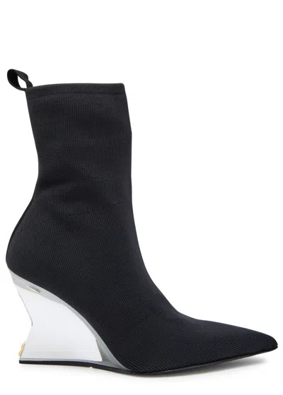 Balmain 95 Ribbed Stretch-knit Wedge Ankle Boots In Black