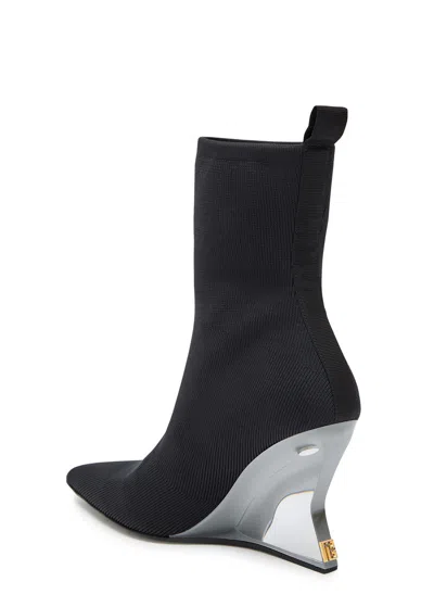 Balmain 95 Ribbed Stretch-knit Wedge Ankle Boots In Black