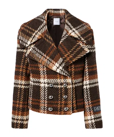 Patou Checked Double-breasted Wool-blend Jacket In Brown