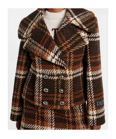 Patou Checked Double-breasted Wool-blend Jacket In Brown