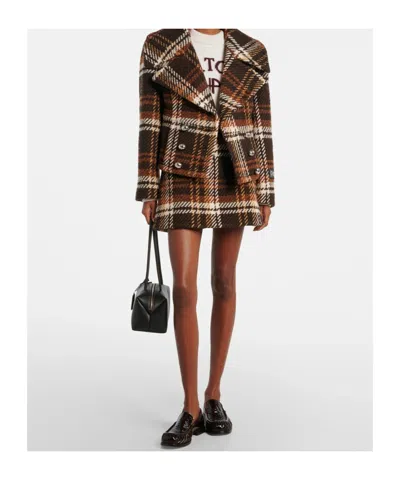 Patou Checked Double-breasted Wool-blend Jacket In Brown