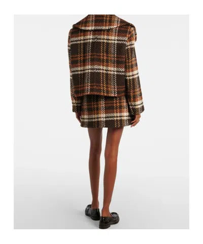 Patou Checked Double-breasted Wool-blend Jacket In Brown