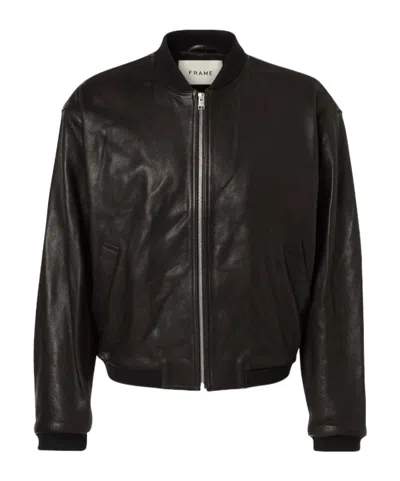 Frame Genuine Shearling Lined Bomber Jacket In Black