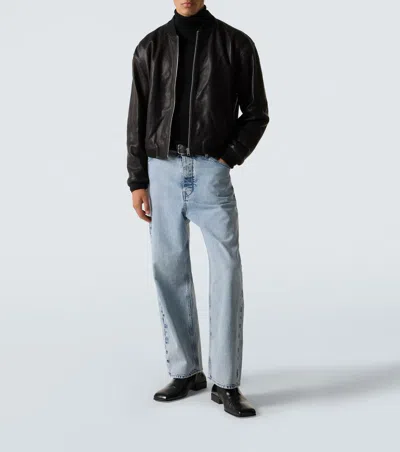 Frame Genuine Shearling Lined Bomber Jacket In Black