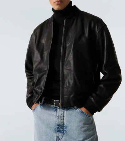 Frame Genuine Shearling Lined Bomber Jacket In Black