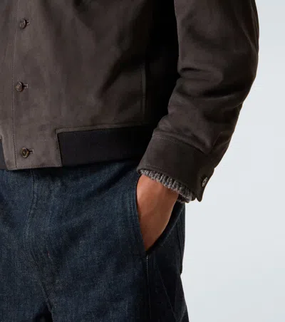 Frame Button-front Leather Jacket In Brown