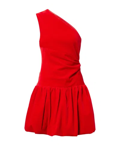 Patou One Shoulder Knee Length Dress With Asymmetric Design In Red