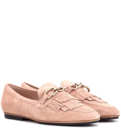 Tod's Embellished Suede Loafers In Pink