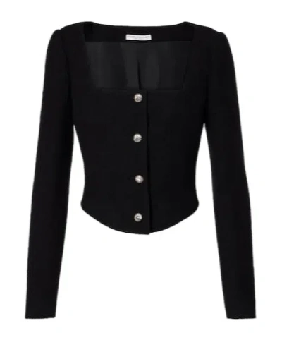 Alessandra Rich Wool-blend Twill Boucle Jacket In Black