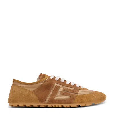 Balmain Beige Calf Leather Bos Taurus Athletic Sneakers In Brown