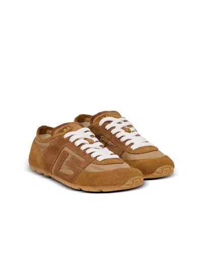 Balmain Beige Calf Leather Bos Taurus Athletic Sneakers In Brown