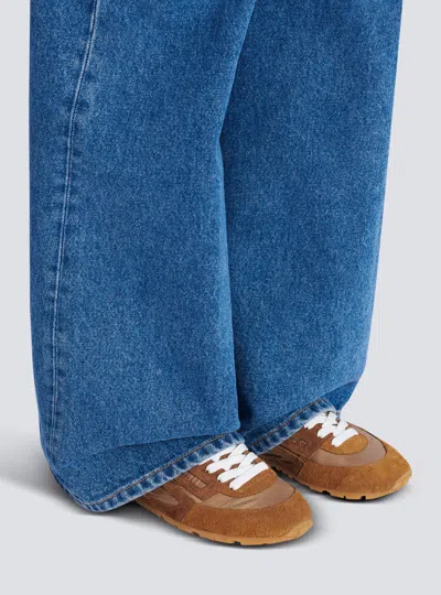 Balmain Beige Calf Leather Bos Taurus Athletic Sneakers In Brown