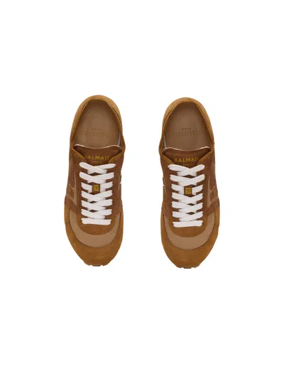 Balmain Beige Calf Leather Bos Taurus Athletic Sneakers In Brown