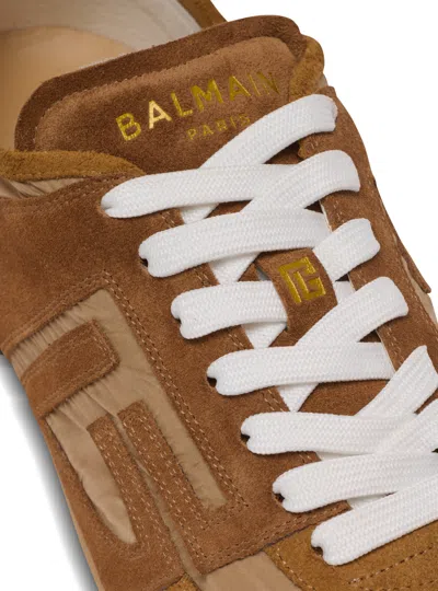 Balmain Beige Calf Leather Bos Taurus Athletic Sneakers In Brown