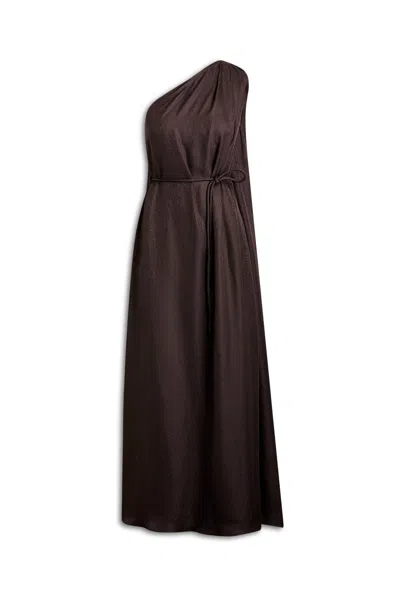 Scanlan Theodore Silk Jacquard One Shoulder Dress In Brown