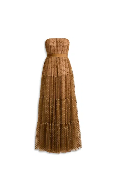 Scanlan Theodore French Velvet Spot Tulle Gown In Brown