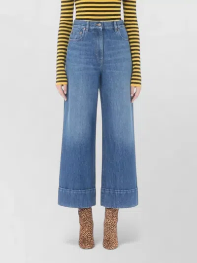 Valentino Cuffed Ankle Jeans With Front Button And Zip Closure In Blue