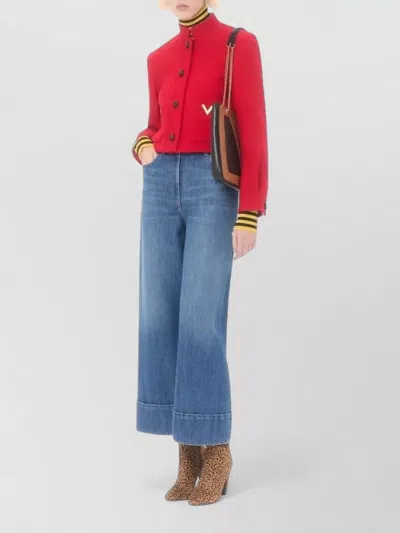 Valentino Cuffed Ankle Jeans With Front Button And Zip Closure In Blue