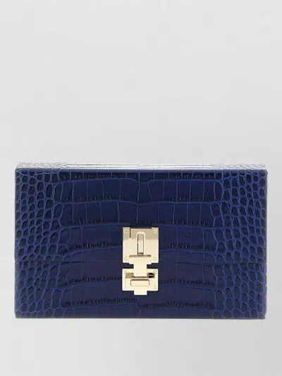 Tom Ford Rectangular Clutch Crocodile Texture Gold Hardware In Blue