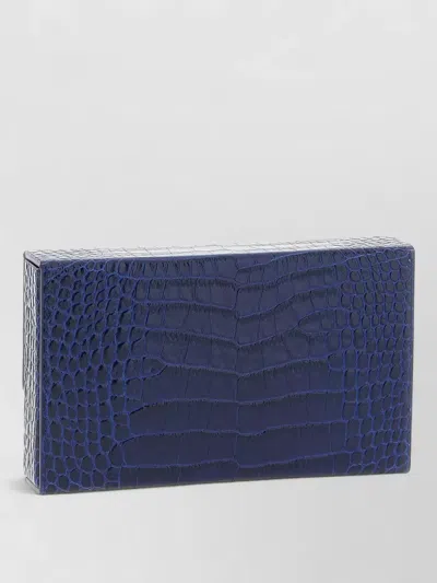 Tom Ford Rectangular Clutch Crocodile Texture Gold Hardware In Blue