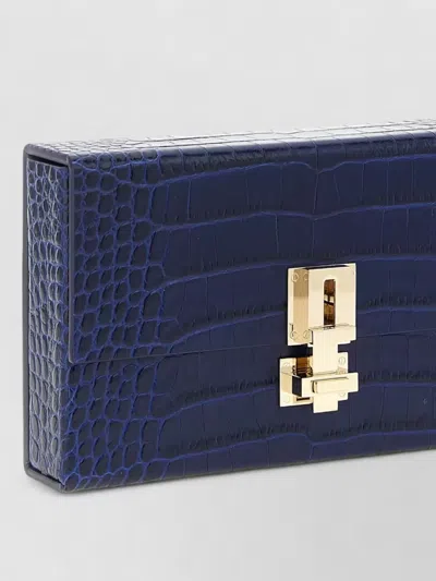 Tom Ford Rectangular Clutch Crocodile Texture Gold Hardware In Blue
