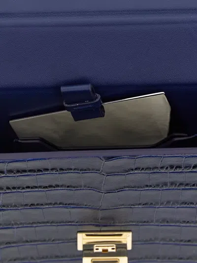 Tom Ford Rectangular Clutch Crocodile Texture Gold Hardware In Blue