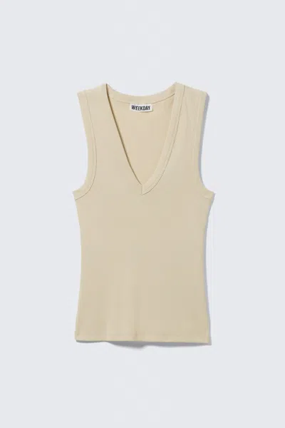 Weekday Ribbed V-neck Tank Top In Sand
