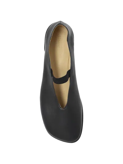 Lemaire Black Calf Leather Ballerina Shoes With Off-center Vamp