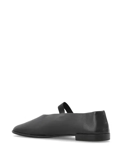 Lemaire Black Calf Leather Ballerina Shoes With Off-center Vamp