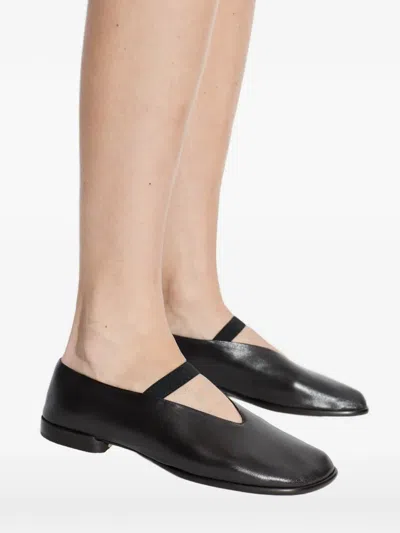 Lemaire Black Calf Leather Ballerina Shoes With Off-center Vamp