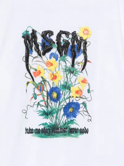 Msgm Floral-print T-shirt In White