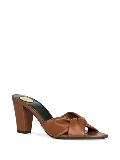 Saint Laurent Dark Macadamia Nappa Leather Franciane Mule Sandals In Multi