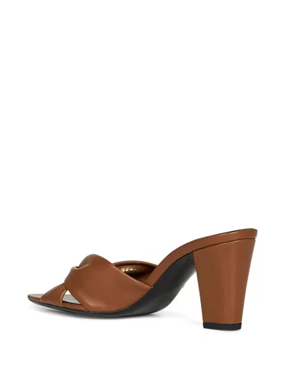 Saint Laurent Dark Macadamia Nappa Leather Franciane Mule Sandals In Multi