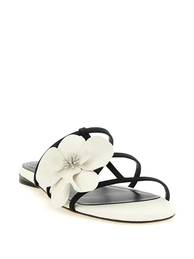 Zimmermann Orchid Floral Flat Strappy Open Toe Sandals In White