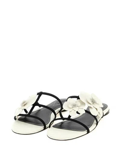 Zimmermann Orchid Floral Flat Strappy Open Toe Sandals In White