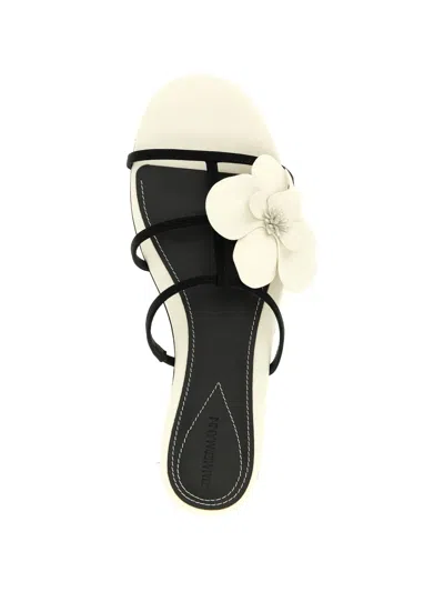 Zimmermann Orchid Floral Flat Strappy Open Toe Sandals In White