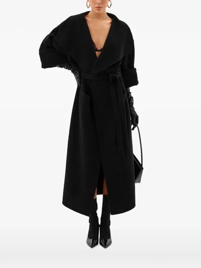 Annafoxy Noir Classique Belted Coat In Black