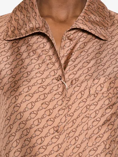 Herno Patterned Collared Shirt In Brown