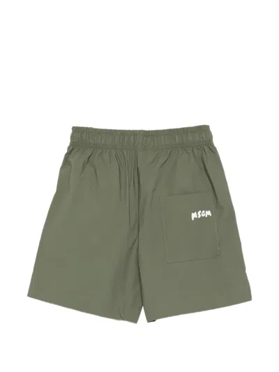 Msgm Drawstring Logo Shorts In Green