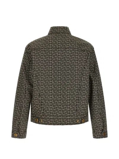 Balmain Jacquard Monogram Jacket Puffer Jackets Black In Black