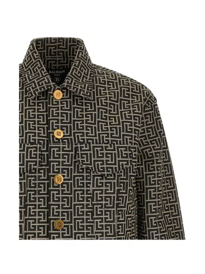 Balmain Jacquard Monogram Jacket Puffer Jackets Black In Black