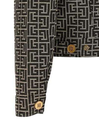 Balmain Jacquard Monogram Jacket Puffer Jackets Black In Black