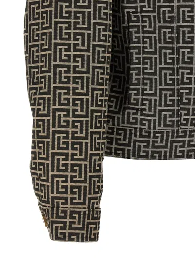 Balmain Jacquard Monogram Jacket Puffer Jackets Black In Black