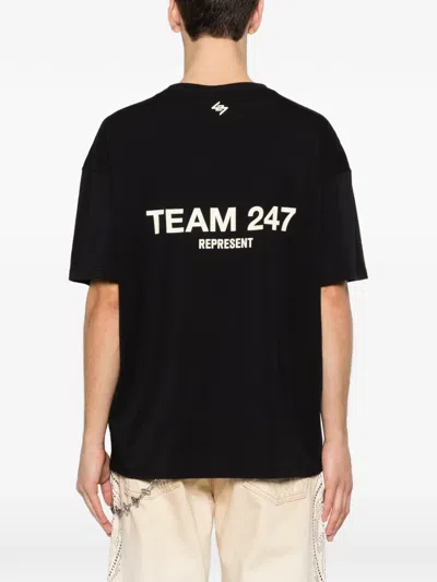 Represent Black Crewneck T-shirt With With Front And Back Owners Club Print In Cotton Man In Black