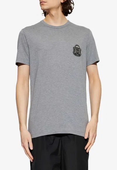 Dolce & Gabbana Crewneck T-shirt With Logo-patch In Gray