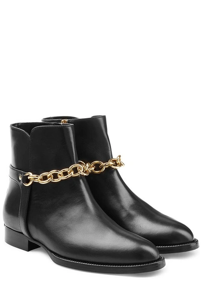 Burberry Leather Ankle Boots With Chain Embellishment In Black