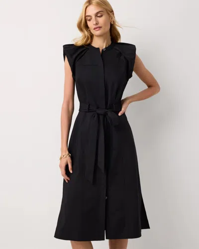 White House Black Market Petite Puff Sleeve Shirt Dress In Black